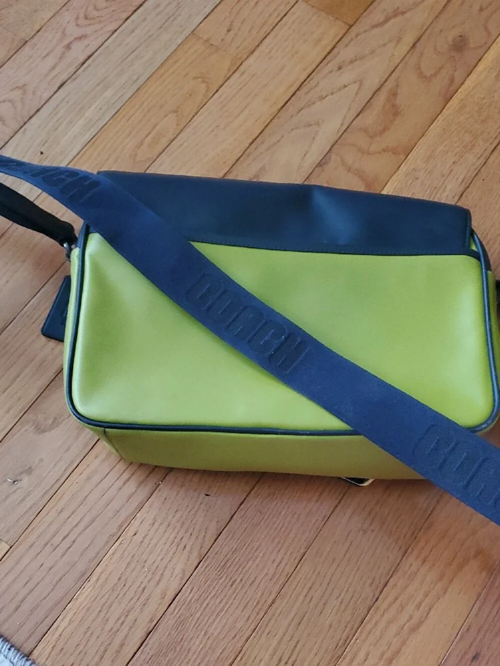 Coach Messenger Bag in Navy and Lime